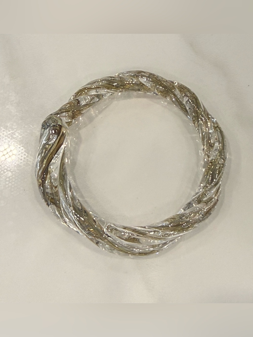 Dichroic Twist Bracelet Art Glass Bangle in Clear Gold Shimmering Tones - Picture 4 of 9